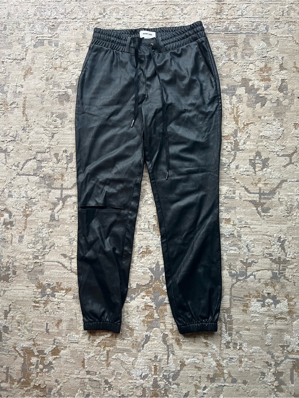 Helmut Lang Black Faux Leather Jogger Pants